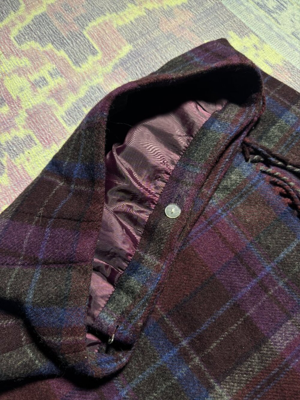 Talbots Plaid Fringe Wool Blend Wrap Skirt Purple Blue Sz 8 - Picture 13 of 15